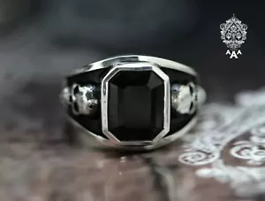 Onyx Silver Skull Ring Unisex Skull Ring Natural Onyx 925 Sterling Silver - Picture 1 of 5