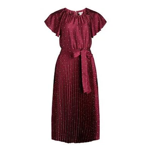 Free Assembly Pleated Midi Dress Women’s Size M Maroon 100% Polyester Pull-On - Picture 1 of 4