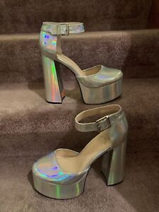 DOLLS KILL N.Y.L.A. Holographic Platform Drag Queen Block Heel Shoes UK8