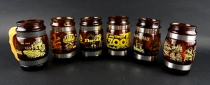 Vintage Six Flags Las Vegas California Florida Amber Mug Cup Glass Set of 6 - Picture 1 of 9