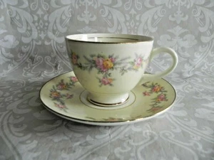 Homer Laughlin Eggshell Nautilus Darcy Pattern 6 Oz Cup & Saucer Floral USA - Picture 1 of 12