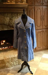 “BRADLEY BY BRADLEY BAYOU” BLUE SUEDE TRENCH COAT W/GROMMET DETAIL XL FABULOUS!! - Picture 1 of 12