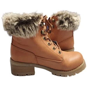 Lugz Flirt Snow Boots Womens Size 6.5 Brown Leather Faux Fur Trim Lace Up C53BR - Picture 1 of 19