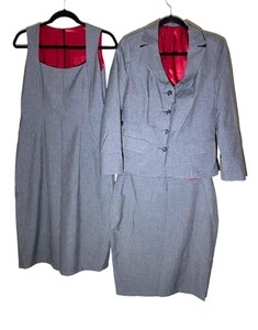 Office business grey blazer dress skirt matching 3 piece suit - Picture 1 of 10