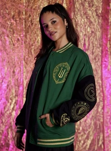 Her Universe Wicked Emerald City Oversized Varsity Jacket Size Large Green Gold - Bild 1 von 8