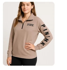 Pink Victoria Secret Womens Pullover Long sleeve Size XS Quarter Zip  Taupe  - Picture 1 of 10