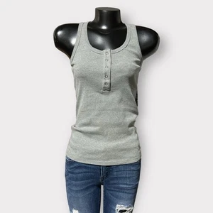 SO NEW Favorite Tank Ribbed Henley Top Cotton Classic Neutral Gray Womens Medium - Picture 1 of 4