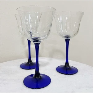 Vtg Set Of 3 American Blue by Cristal D'arques Durand Water Goblet Wine Glass 7” - Picture 1 of 6
