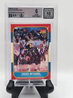 Xavier McDaniel Autographed 1986-87 Fleer RC Sonics BGS 6 - Autograph 10 - Image 1 of 2