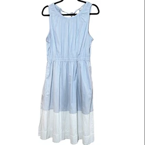 FREE ASSEMBLY Dress Womens Large Light Blue White Fit Flare Midi Elastic Waist - Picture 1 of 10