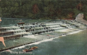 Postkarte KY Lexington Kentucky Fluss Szene Mann Boot Wasserfall Bäume A9 - Bild 1 von 3