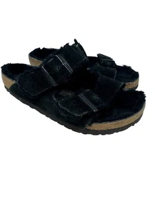 Sandali Birkenstock donna Arizona shearling mezzanotte nero scamosciato taglia 37 US 6 - Foto 1 di 5
