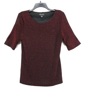 Connected Apparel Shirt Womens Size L Red Metallic Thread Slit Sleeve Blouse Top - Picture 1 of 9