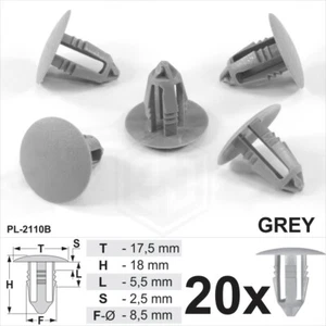 20x Interior Trim Clips Panel Fixing Fastener Grey Plastic Fits Ford, Universal - Picture 1 of 3