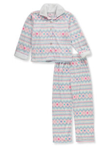 Delia's Girl Girls' 2-Piece Sherpa Classic Coat Style Pajamas Set - pink/multi,