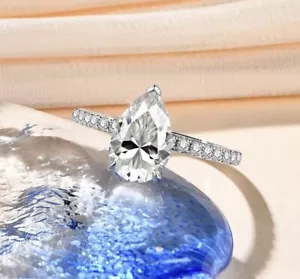 3ct Pear Cut Ring White Gold Diamond Test Pass Lab-Created VVS1/D/Excellent 5 - Picture 1 of 4