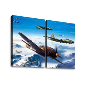 2 Panel WWII War Planes Canvas Prints Wall Art Living Room Decor Kitchen Art - Picture 1 of 6