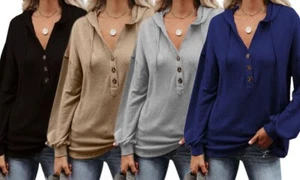 Sudadera con capucha para mujer con cuello en V profundo - Sudadera con cordón para uso informal cómodo - Imagen 1 de 7