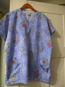 Simply Basic Scrub Top Womens Blue Size XL Dancing Theme FREE SHIPPING - Picture 1 of 5