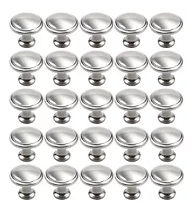 25 Pack Round Disk Knobs *Brushed Nickel* Kitchen Bath Cabinet Hardware Pull - Picture 1 of 5