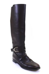 Gucci Womens Knee High Harness Strap Riding Boots Dark Brown Leather Size 39 9