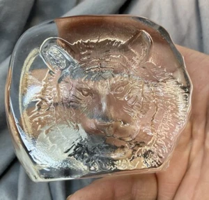 Cristal d’Arques Lead Crystal Tiger Paperweight Reverse Embossed~France - Picture 1 of 8