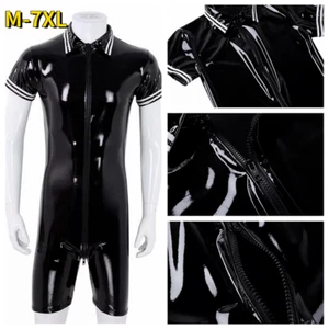 Glänzender Herren Kunstleder Overall Catsuit Body Clubwear Reißverschluss Schritt offen - Bild 1 von 20