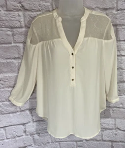 Maeve Anthropologie Vantaa Henley Blouse 6 Ivory Polyester Relaxed Top 9961 - Picture 1 of 14
