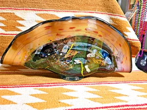 🔥ATEMBERAUBENDE 20" CLIFF GOODMAN SEATTLE GLASBLÄSEREI Kunstglas MURRINI FAN Muschel SCHALE - Bild 1 von 23