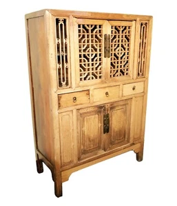 Antique Chinese Ming Lattice Scholar Scroll Cabinet (3464), Circa 1800-1849 - Picture 1 of 12