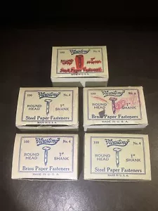 NOS Vintage Noesting Fissaggi Carta Ottone 1” Testa Tonda 5 Scatole (4 Piene) USA - Foto 1 di 9