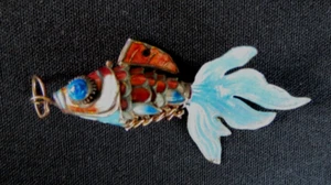 Vintage Cloisonne Mehrfarbige Emaille Gelenk Koi Fisch Anhänger Gelenk - Bild 1 von 6