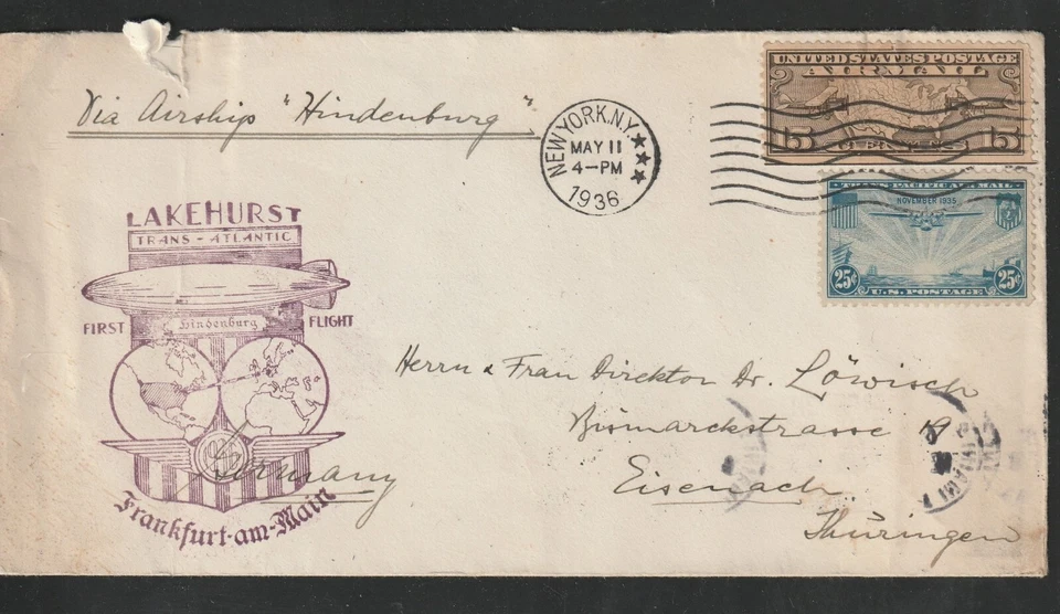 1936, "Lakehurst", Zeppelin cover, used in fine quality. - Image 1 of 1