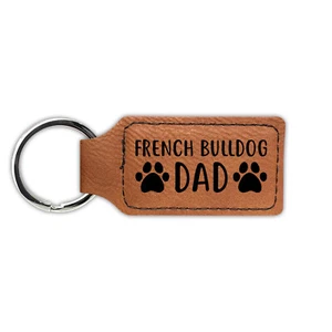 French Bulldog Dad Keychain Leatherette Engraved frenchie bouledogue francais - Picture 1 of 16