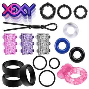 17x Piece Cock Ring Kit Harder Erection Penis Ring Adult Mens Sex Toy Enlarger+ - Picture 1 of 21