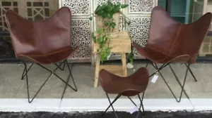 2 Retro Vintage Buffalo Leather Butterfly Relax Armchair Handmade Folding Chair - Bild 1 von 10
