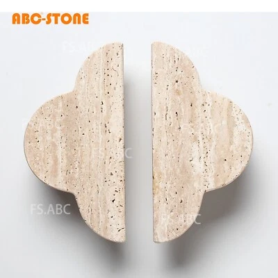 2 Pcs Natural Rome Travertine Marble Door Handles Decorative Vintage Doorknobs - Image 1 of 4