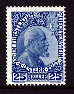 LIECHTENSTEIN 1915 Austrian P.O. Prince John 25h. Deep Blue Thin Paper SG 6 MNH - Picture 1 of 2