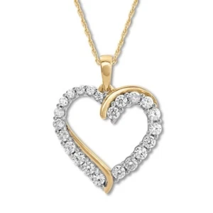925 Sterlingsilber Gold Liebe Herz Kubisch Zirkonia CZ Anhänger Halskette 18 Zoll schön - Bild 1 von 5