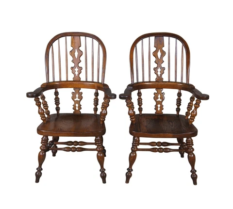 2 Ethan Allen Royal Charter Solid Oak Bow Back Windsor Arm Chairs 16-6000 Pair Cover