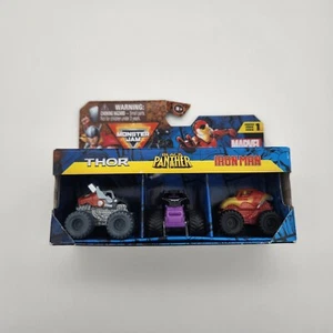 Monster Jam MINI Trucks 3 Pack Series 1 MARVEL Thor Iron Man Panther - Pack DMG - Picture 1 of 6