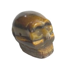Gold Blue Tiger Eye Carved Skull Pendant 1.5inch 1.9oz Reiki Healing Crystal - Picture 1 of 8