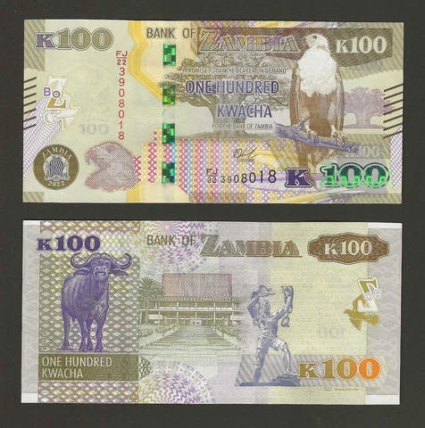 ZAMBIA 100 Kwacha 2022, P-NEW, Brand New Date, Pack Fresh UNC, Pretty Banknote Cover