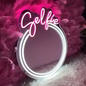Custom Selfie LED Miror Neon Sign, Birthday, Logo, Gift, Wall Art - Foto 1 di 3