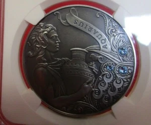 Belarus 2013 .925 Silver Swarovski $20 Zodiac - Aquarius NGC MS69 MATTE POP 1 - Picture 1 of 4