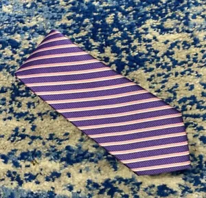 Corbata Tom James Lavender rosa blanco sesgo a rayas 100 % seda - Imagen 1 de 4
