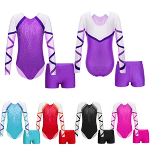 Kids Girls Suit Yoga Outfit Practice Set Gymnastics Round Neck Ballet Uniform - Picture 1 of 40