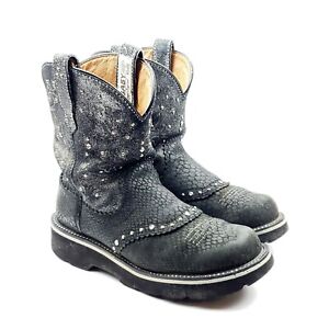 Ariat Fatbaby Black Leather Snake Print Studded Womens Western Boots Sz 6.5 B