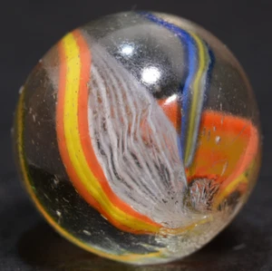 Peewee Latticino German Handmade Antique Funky Fringed Swirl Marble 1/2'' - Picture 1 of 11