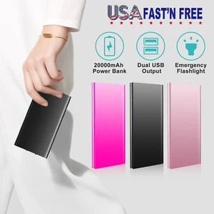 20000mAh Power Bank Ultra-thin External Battery w/ 2 USB Ports for Phone Charger - Picture 1 of 21